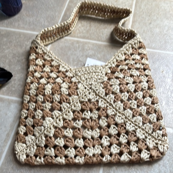 Cream and Tan Hobo Bag with Wooden Bead Design - Picture 8 of 8